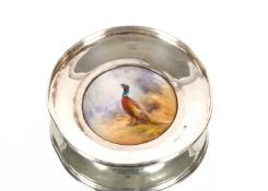A silver mounted Royal Worcester pin dish with han