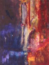 Sheila Clark (modern British), "To Burn" oil on canvas singed verso, dated 1993