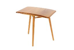 An Ercol side table, having curved top raised on rounded tapering supports, 68cm wide x 44cm deep