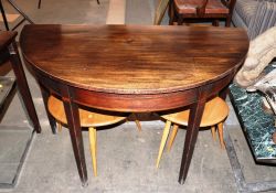 A pair of Georgian mahogany D end tables, raised on square section tapering supports, 112cm wide x