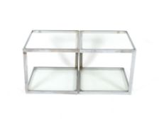 A pair of modern design chrome and glass two tier coffee tables, 45cm sq. x 42cm high