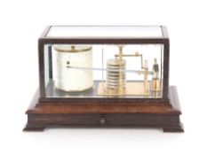 An oak cased barograph fitted with chart drawer, 36cm wide