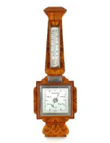 An Art Deco walnut and inlaid barometer by John Barker & Co. Kensington, 58cm