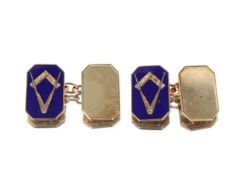 A pair of 9ct blue enamel decorated Masonic cuffli