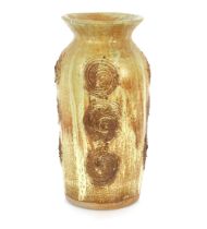 Studio pottery baluster vase, with swirled decoration on running glaze ground, 37cm high