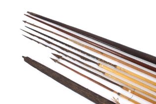 A collection of Papua New Guinea fishing spears and bows
