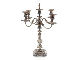 A 19th Century plate on copper five light candelabra, having raised floral decoration, 56cm
