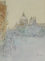 J.F. Palmer RWA, study Santa Maria Della Salute, Venice, pencil and watercolour, 31cmx 23.5cm