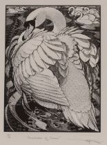 Colin See-Paynton (born 1946), pencil signed limited edition wood engraving, "Quietude of Swans"