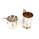 A Victorian silver Christening mug, having foliate engraved decoration, inscription and family