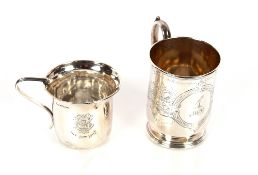 A Victorian silver Christening mug, having foliate engraved decoration, inscription and family