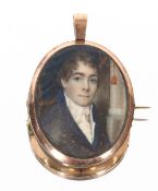 A fine 19th Century miniature portrait of a gentleman, the obverse with finely platted hair and seed