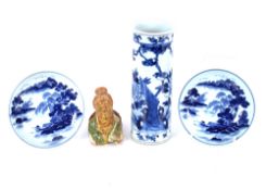 A 19th Century Chinese porcelain blue and white sleeve vase, 20cm high; a small pair of Chinese blue