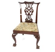A 19th Century Chippendale design single carved mahogany dining or side chair with upholstered