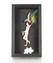 P.C. 12, mixed media study of a semi-naked woman with feather head-dress in framed and glazed
