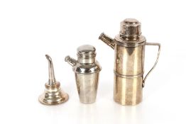 An Art Deco period plated side pouring cocktail shaker by Mappin & Webb; a smaller modern Indian