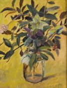 Contemporary school, study of flowers in a vase, unsigned oil on board, 26cm x 19.5cm