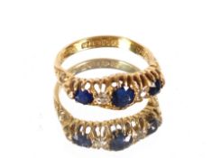 An 18ct gold sapphire and diamond five stone ring, ring size L, total weight 3.8gms