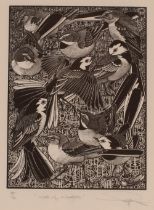 Colin See-Paynton (born 1946), pencil signed limited edition wood engraving "Walk Of Wagtails" 28/