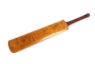 An early 20th Century cricket bat, Warwickshire V Hampshire 1924, multiple signatures, the bat