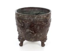 A pair of large 19th Century Chinese bronze planters, having raised decoration of birds and