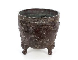 A pair of large 19th Century Chinese bronze planters, having raised decoration of birds and