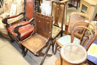 An Arts & Crafts oak Glastonbury style chair; together with a Queen Anne style dining chair