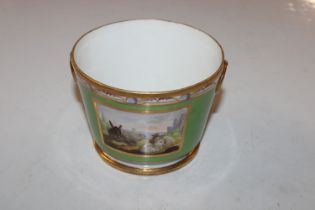 A 19th Century Continental porcelain sugar bowl decorated with panels of horses and sheep on green