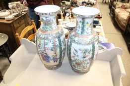 A pair of Canton baluster vases decorated in the t