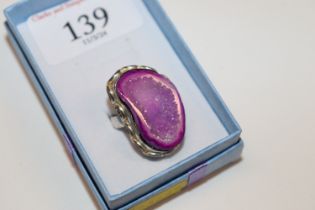 A large Sterling silver dress ring set with Druzy