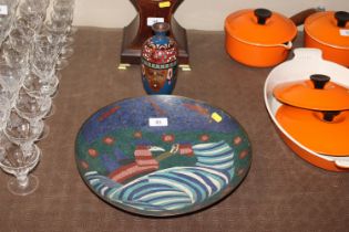 A Oriental cloisonné charger and a similar baluster vase