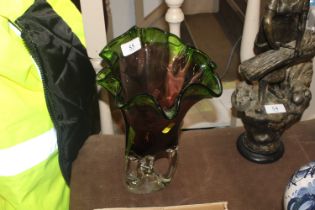 A large green and ruby tinted Art Glass vase