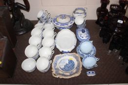 A collection of various blue and white china