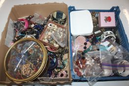 Two boxes of various costume jewellery