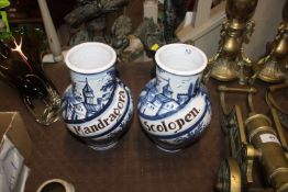 Two large blue and white Majolica style jars inscr