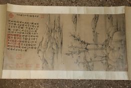 Two large Chinese scrolls with prints and inscript