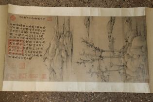 Two large Chinese scrolls with prints and inscript