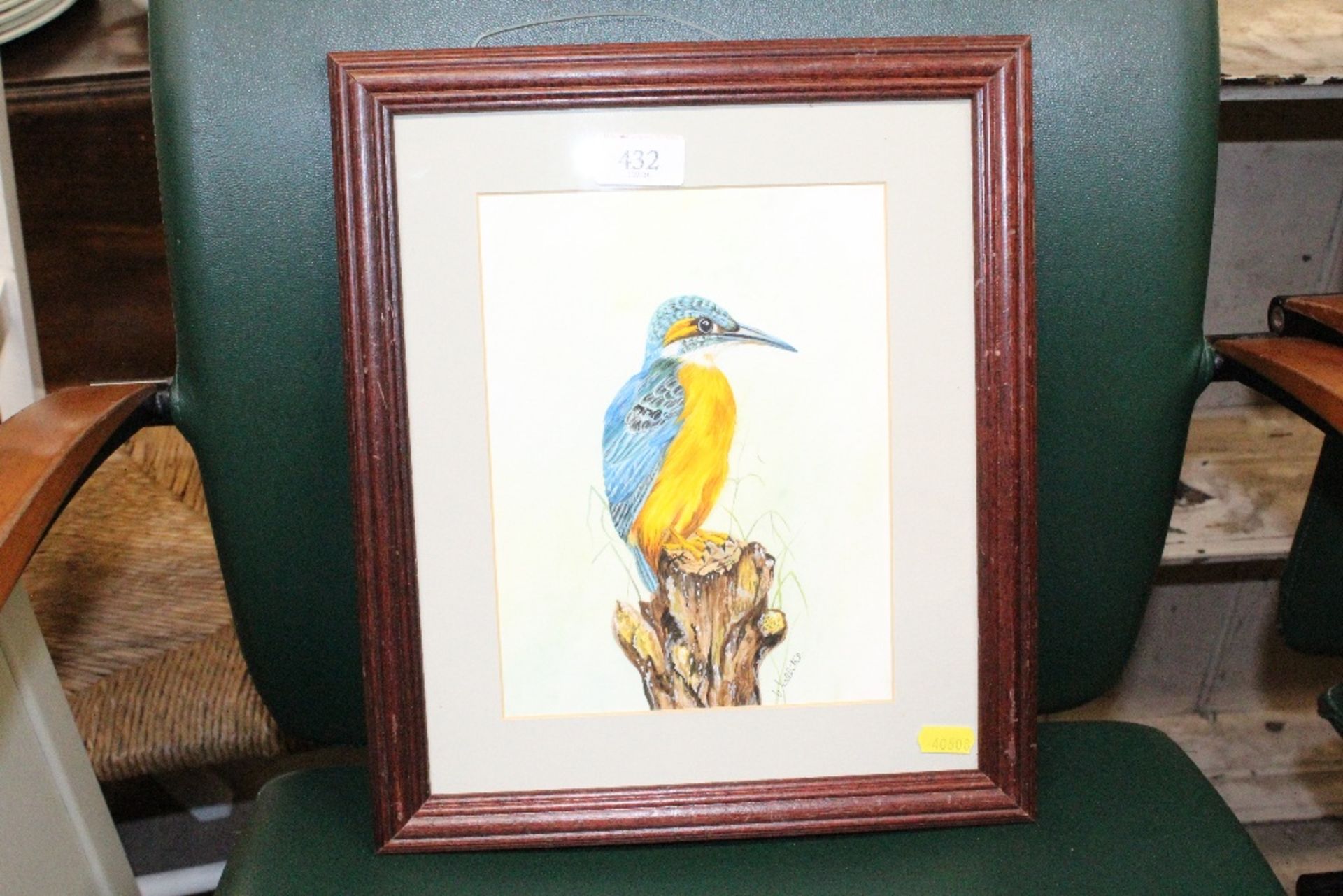 A watercolour study depicting kingfisher, signed t