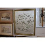 A large silk work picture depicting birds amongst