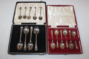 Four silver teaspoons; a set of six silver coffee