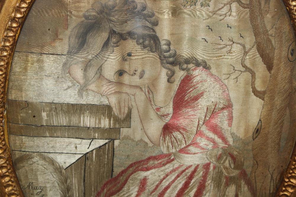 A 19th Century silk work embroidery of a young gir - Image 3 of 8