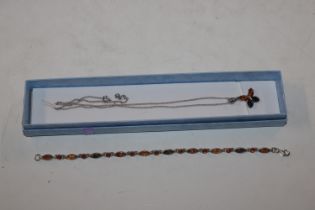 A Sterling silver and amber bracelet and similar b