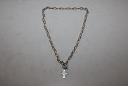 A Sterling silver Navette link chain with cross ch