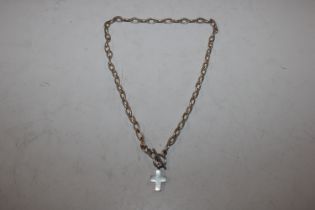 A Sterling silver Navette link chain with cross ch