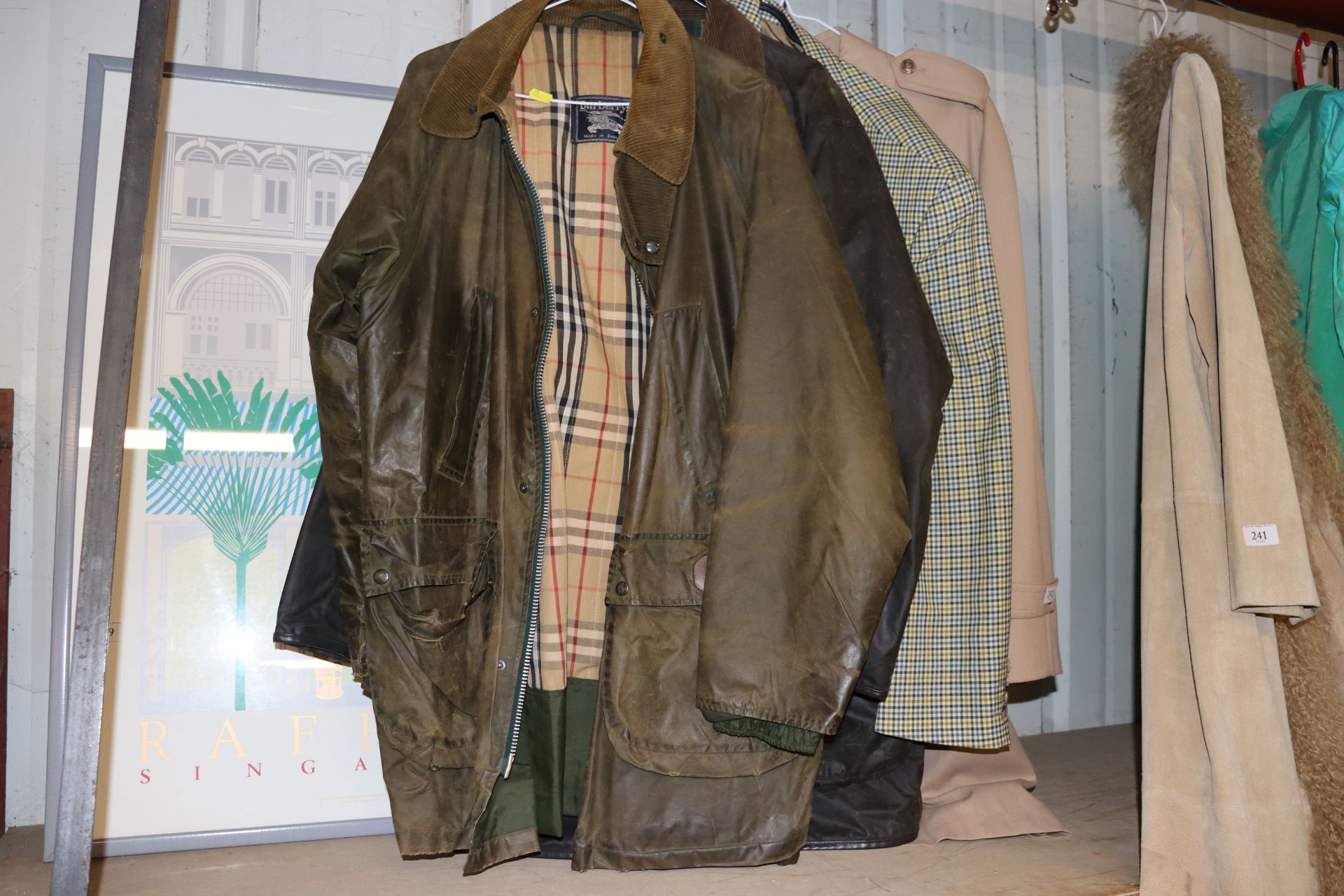 Four items of men's clothing Burberry, Barbour wax