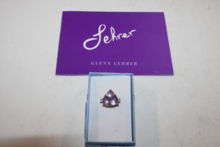 A Trillion shaped Sterling silver amethyst and dia