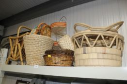 A quantity of various wicker baskets etc.