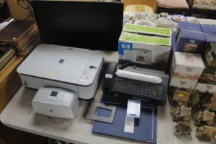 A Samsung fax machine, Hewlett Packard printer, photocopier, monitor etc. (all lacking power leads)