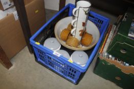 A large mixing bowl, three storage jars etc.