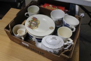 A box containing green glazed leaf plate, Royal co